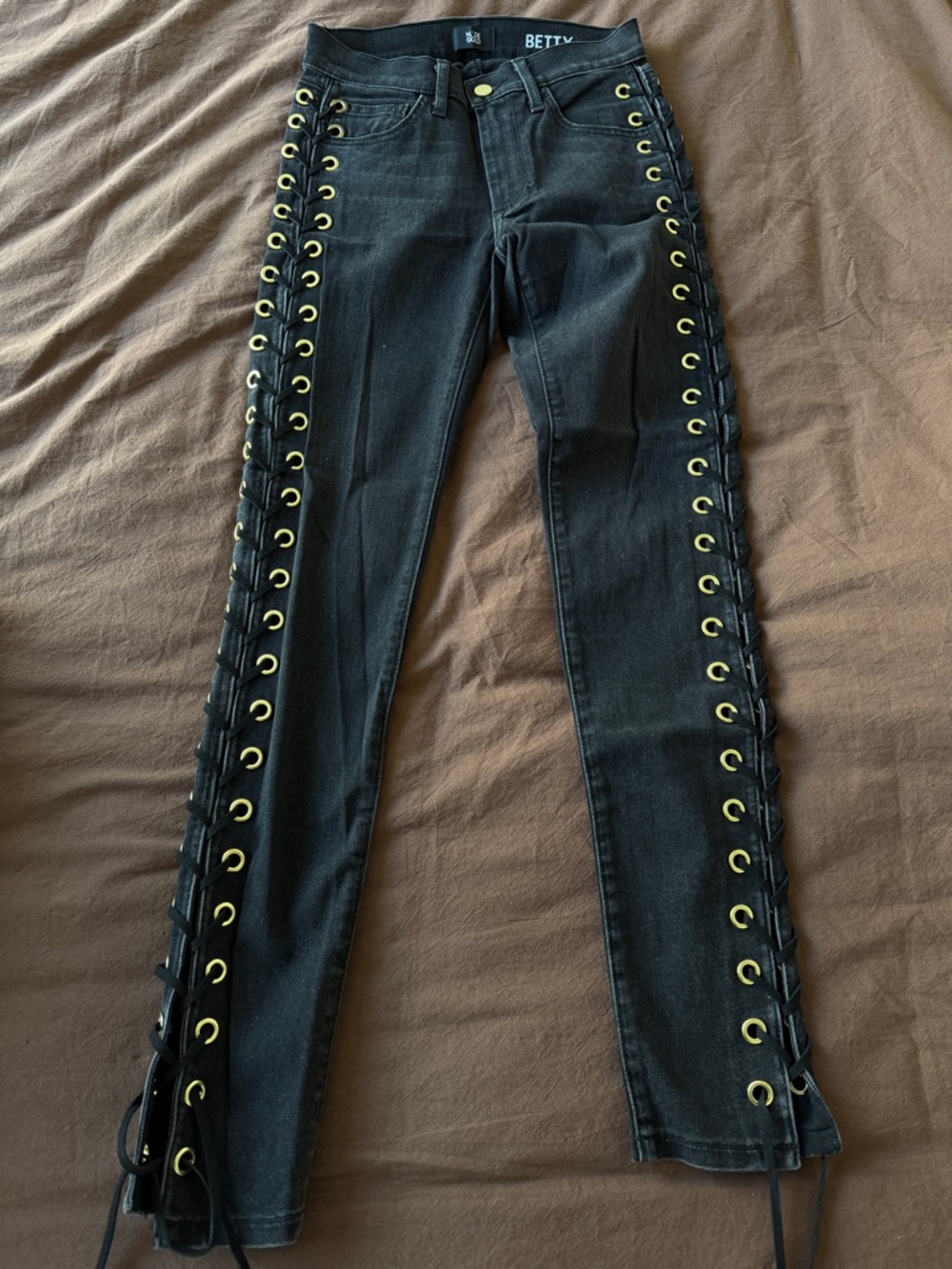 Black Lace-Up Side-Detail Skinny Jeans - Picture 2 of 5